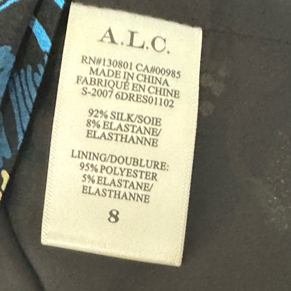 A.L.C. Silk Black and Blue Floral Long Sleeve Dress - Picture 7 of 7